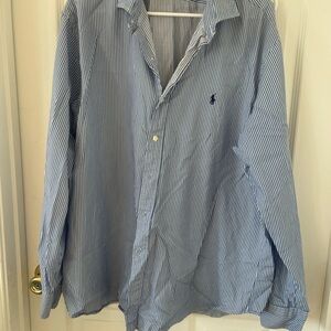 Ralph Lauren Blue and White Pinstripe Button-Down Shirt